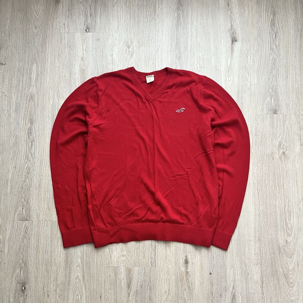 Vintage Hollister Sweater Mens XL Red V Neck Knit Pullover Logo Aloha Y2K